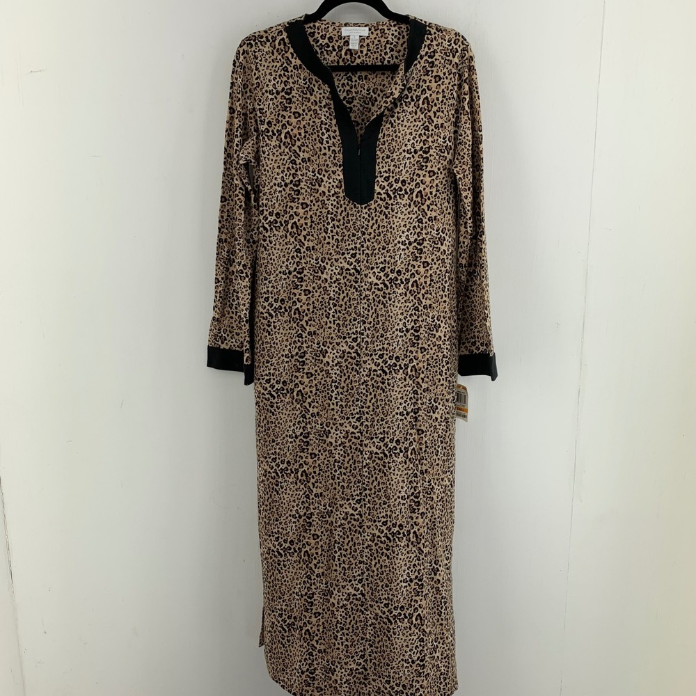 Charter Club Mob Wife Safari Kaftan Leopard Print Maxi Nightgown Small NWT